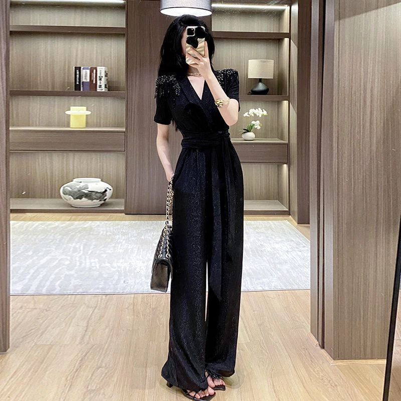 

Лето 2023, женские облегающие брюки с высокой талией и широкими штанинами, повседневная одежда, корейский комплект для поездок на работу, Faion