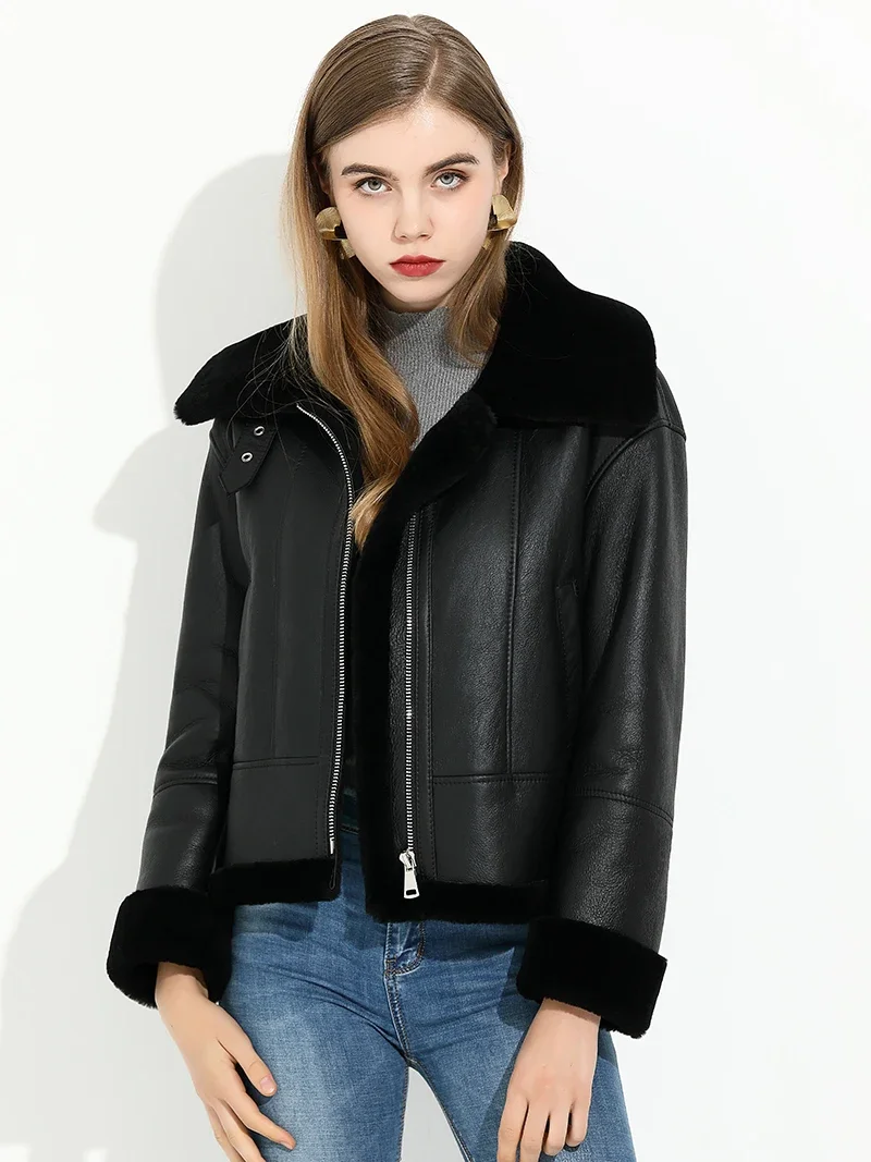 Natural Fur Coat Women’s Retro Real Lamb Fur Motorcycle Jacket 2022 Winter Slim Warm Clothes Genuine Leather Jackets Abrigos FCY