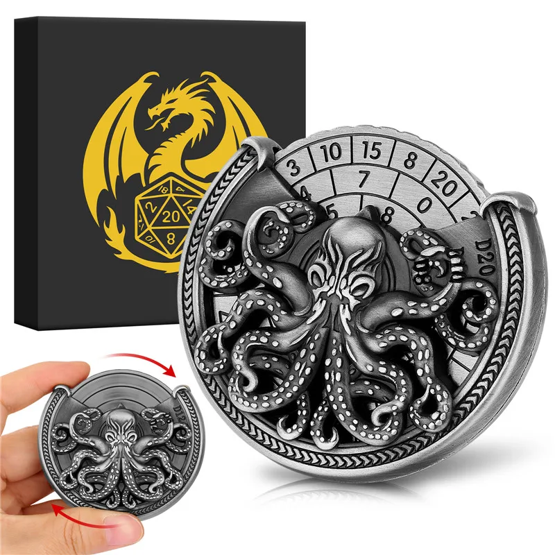 7-in-1 Octopus Eyes Metallwürfel Spinner Retro Würfel Roulette für Tabletop RPG Entertainment Gaming Wheel mit Dragon Present Box