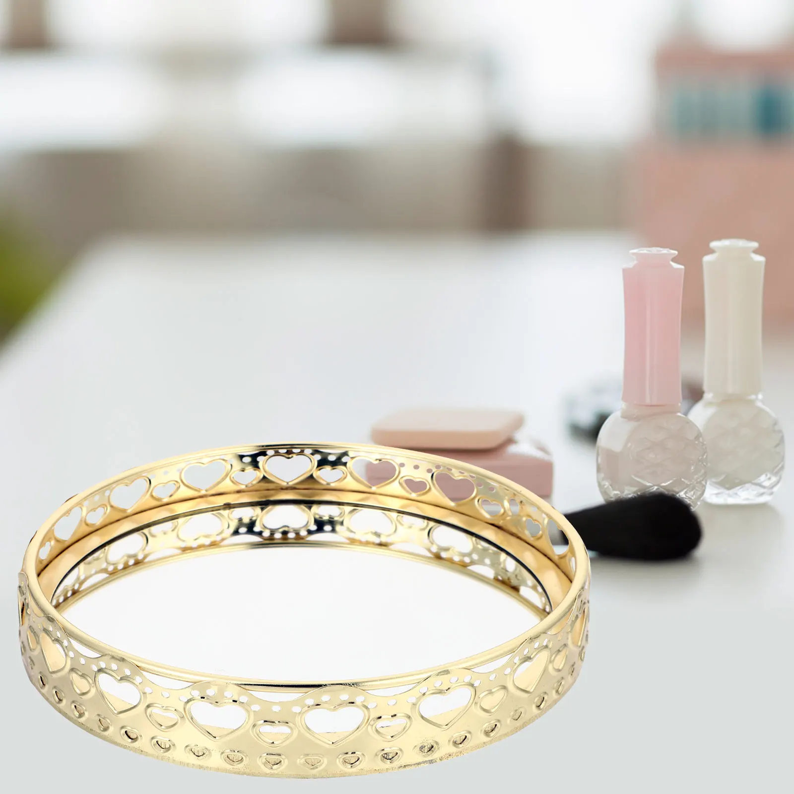

Cosmetics Tray Glass Storage Plate Home Adornment Jewelry Holder Multipurpose Long Lasting Wooden Alloy Material Beautiful
