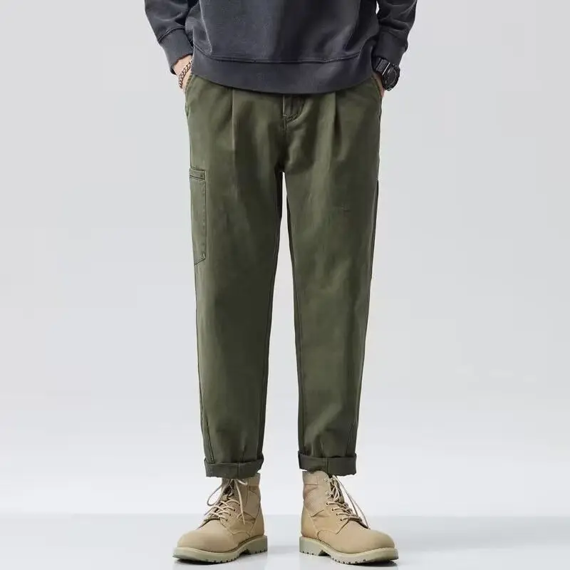 Streetwear Fashion Men Casual Army Green Cargo Pants Spring Autumn Koreon New Baggy Vintage Sports Straight Loose Wide Trousers