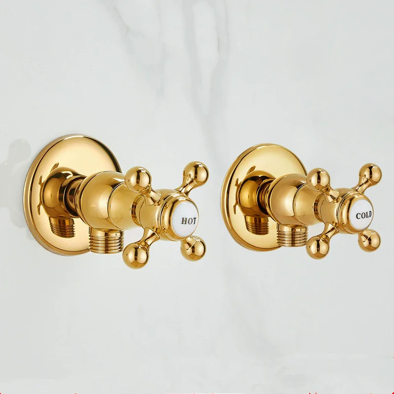 Tuqiu Gold Brass Angle Valve Water Control Valve Corner Chrome Bathroom Tap Water 1/2*1/2 Brass Gold Angle valves