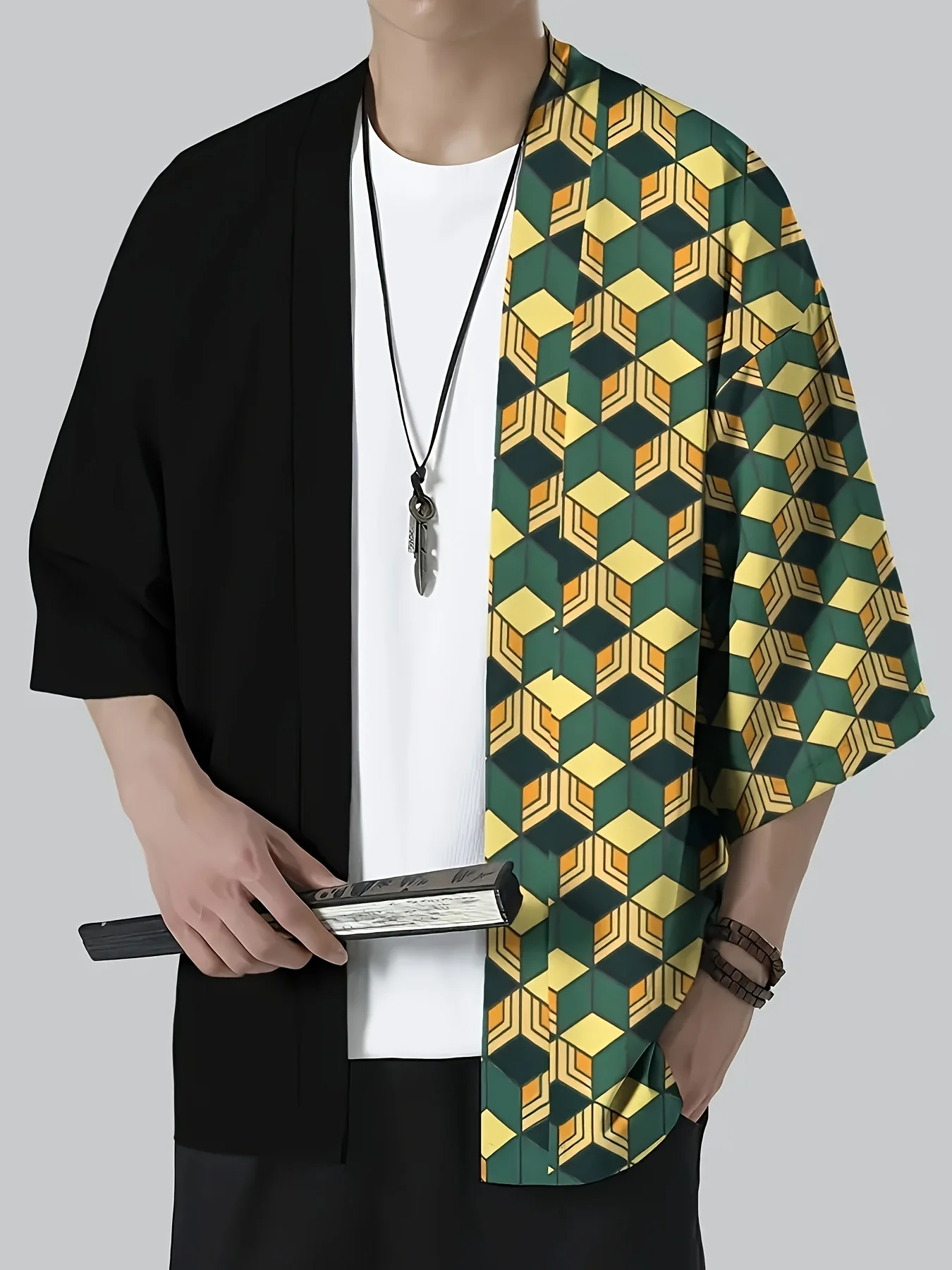 Kimono Jepang untuk Pria Jubah Cetak Karakter Anime Tradisional Yukata Pakaian Jepang Kostum Cosplay Kimono Longgar Kasual