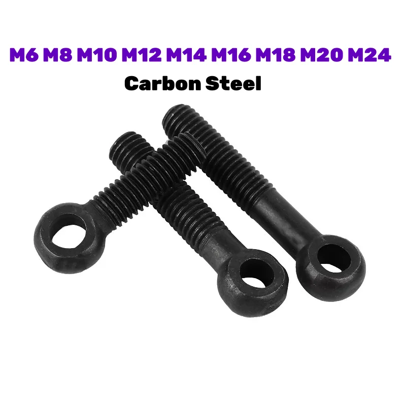 Black Carbon Steel M6 M8 M10 M12 M14 M16 M18 M20 M24 Eye Bolt Slip-Kot Ring Link Bolts Length 20~200mm