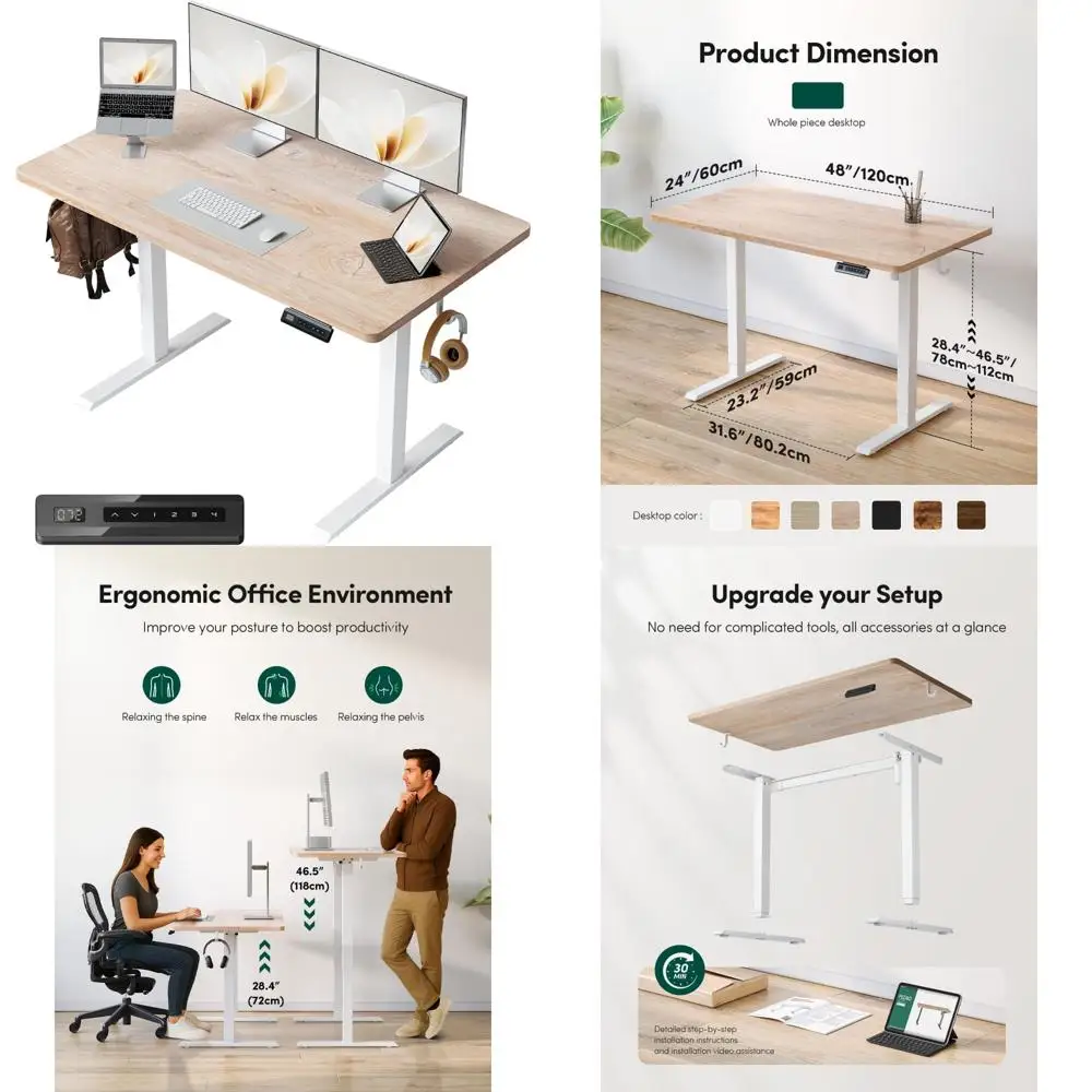 

Electric Adjustable Height Standing Desk, FEZIBO One-Piece, 48x24 for Home Office, Computer Desk with 4 Memory Settings