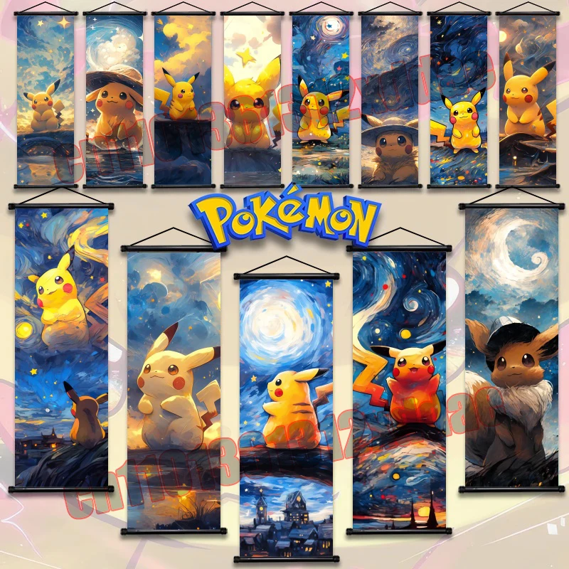 

Anime Pokemon Poster, Pikachu, Starry Sky Picture Printing Art White Canvas Scroll Painting Wall Art Decoration Painting Gift
