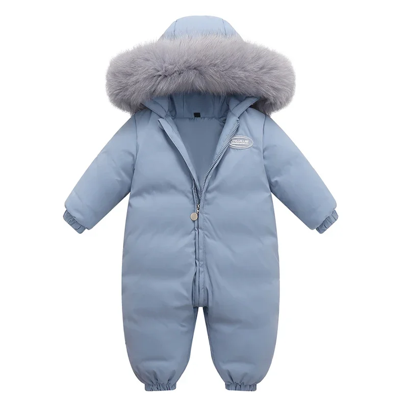

Baby Winter Jumpsuit Real Raccoon Fur Waterproof Baby Girl Snowsuit Infant Overalls Down Jacket Toddler Boy Winter Rompers