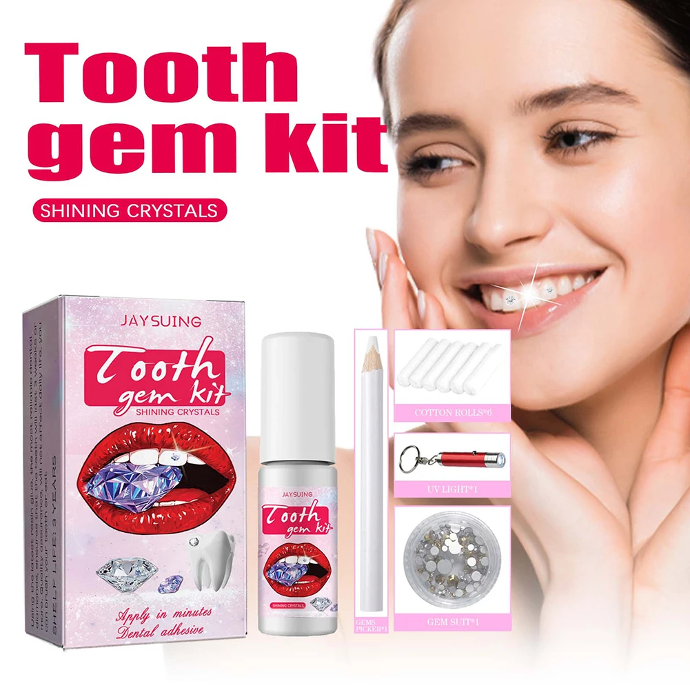 DIY Tooth Gems Kit with Crystals with Curing Light Glue Tooth Jewelry Gems Kit Sturdy Tooth Decoration Kit Professional Ornament