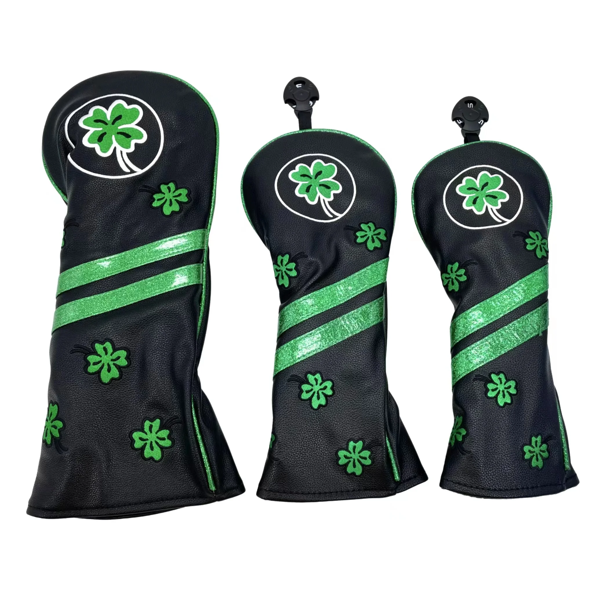 Golf Clover pattern Headcover for Driver Fairway Hybrid Blade Putter PU Leather Waterproof Four Leaf Clover Golf Wood Head Cover