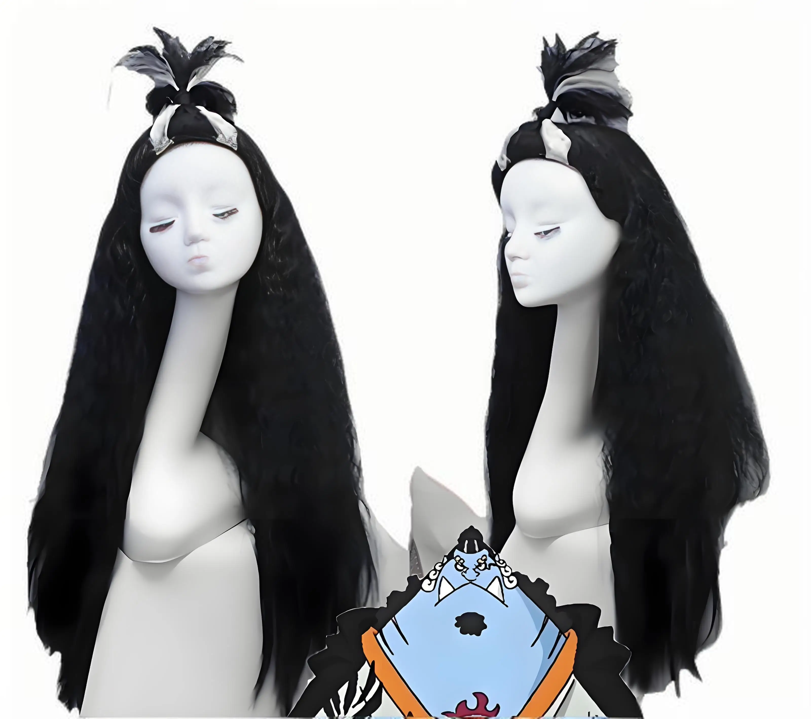 Black 80cm Fluffy Anime-Style Cosplay Wig for Men – Blue-Skin Warrior Inspired Costume Wig, Custom-Made Character Wig