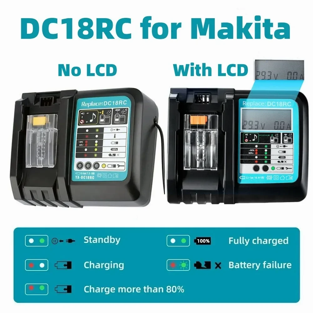 DC18RC Li-ion Battery 3A Charger for Makita 18V 14.4V BL1860B,BL1850B,BL1840,BL1830,BL1820,BL1415,BL1440 Power tool Charger