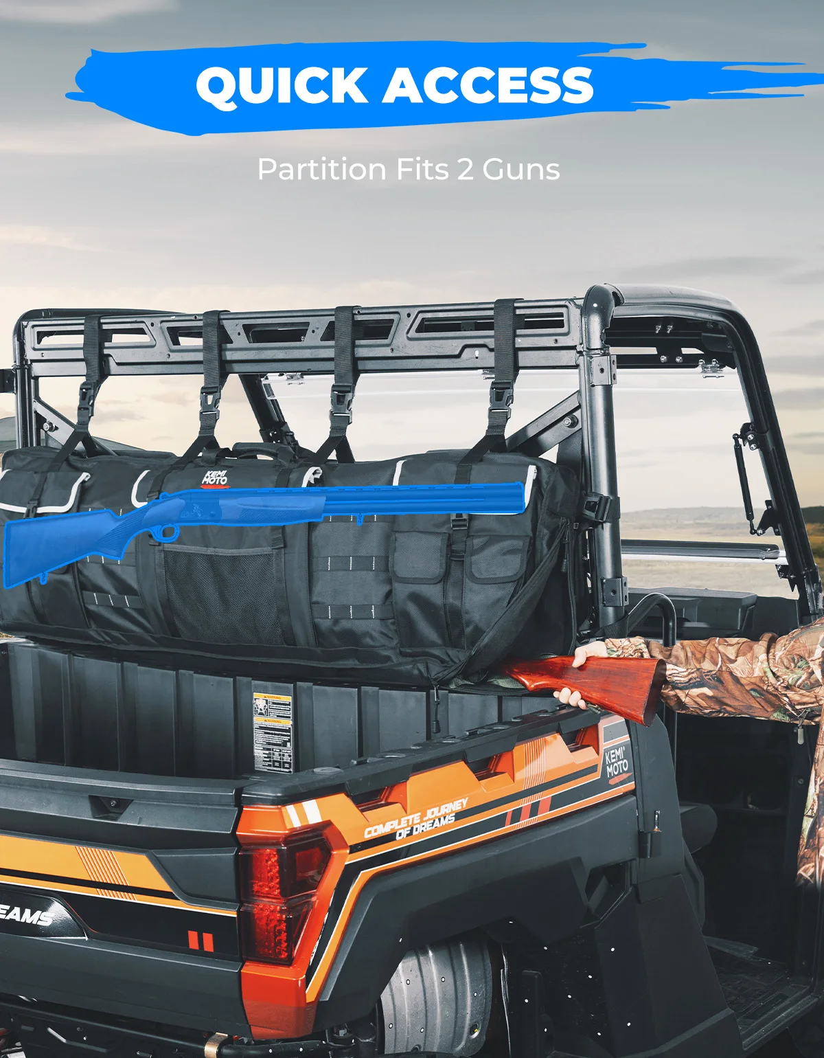 UTV 900D Double Gun Roll Cage Soft Storage Bag For Hunting Compatible with Polaris Ranger for Yamaha for Kawasaki Black