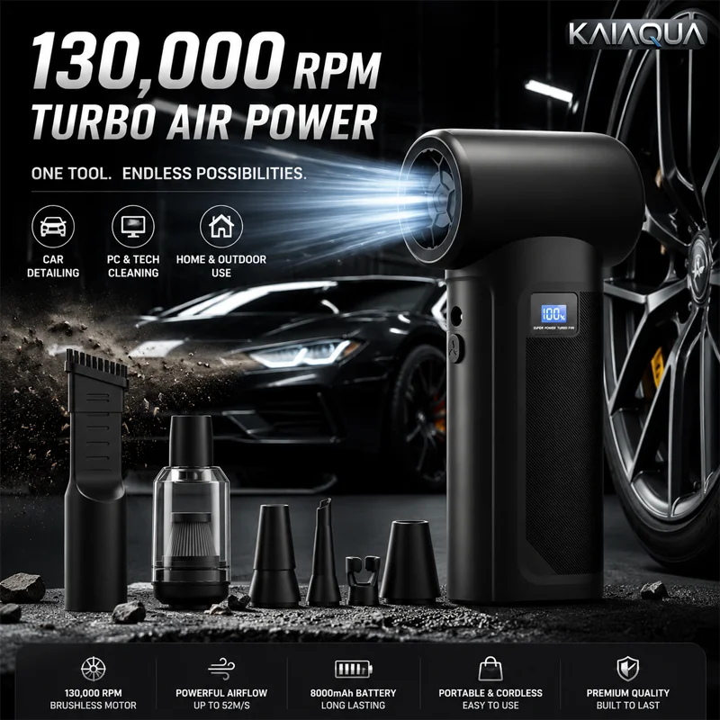 

KaiAqua S5 Turbo Jet Air Blower 130000RPM Cordless Electric Air Duster 7 Nozzle Cleaning Kit For Car PC Keyboard Dust Removal