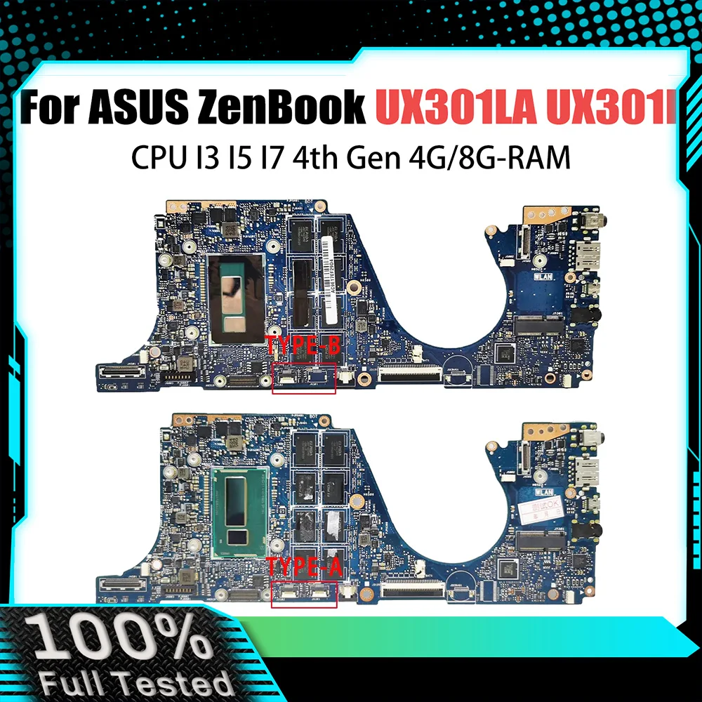 

UX301LA Notebook Mainboard For ASUS ZENBOOK UX301L UX301 Laptop Motherboard I3 I5 I7 4th Gen CPU 8GB RAM