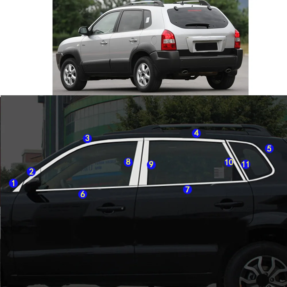 For Hyundai Tucson 2006 2007 2008 2009 2010 2011 2012 2013 2014 Car Sticker Garnish Pillar Window Middle Strip Trim Frame Hoods