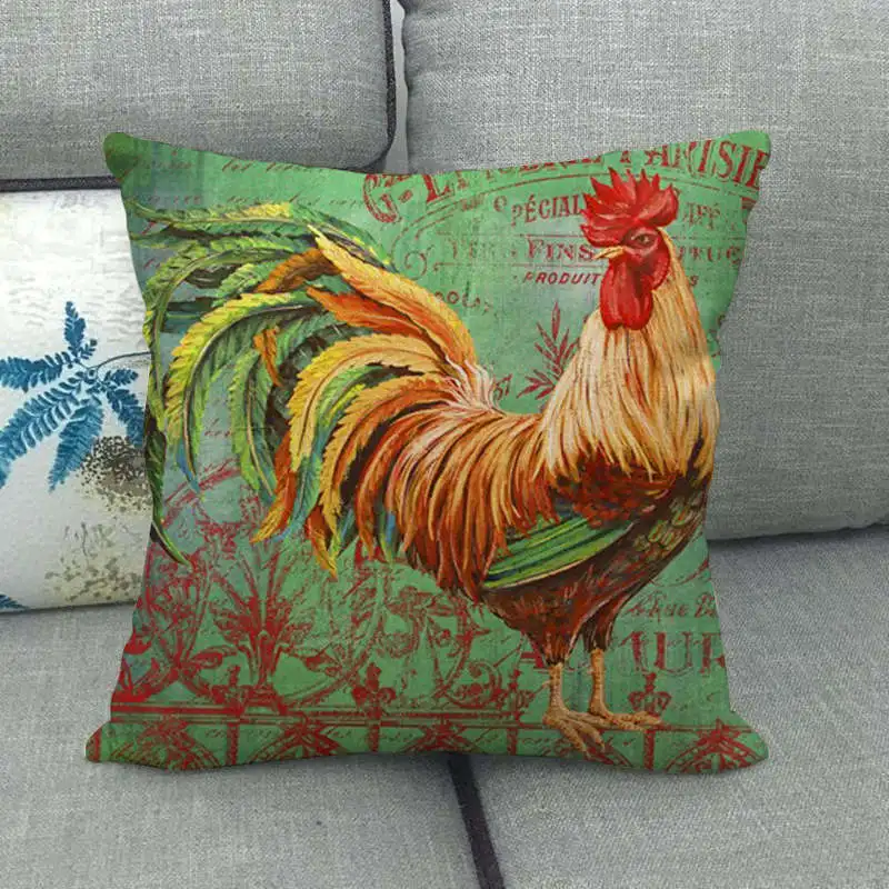 Pet Animals Pillow Case 18x18 Inches Cushion Rooster Hen Printed Cushion Cover Farmhouse Home Sofa Decorative Throw Pillow Cover