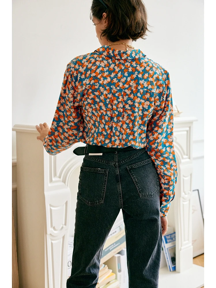 SuyaDream, Woman Floral Shirts, 100%Silk Crepe, Long Sleeves, Printed Blouses, 2025 Spring Autumn Office Lady Top