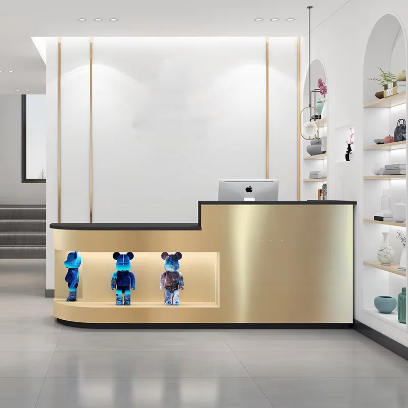 custom.Luxury Metal Stainless Steel Marble Reception Desk Customizable Store Front Desk