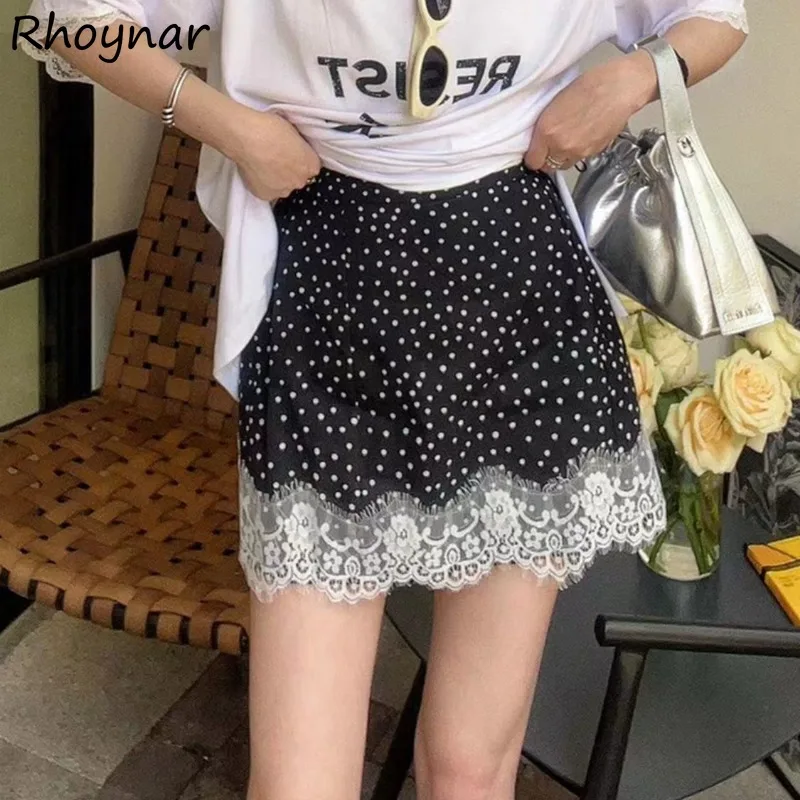 

Mini Skirts Women Korean Fashion Clothing Lace Patchwork A-line Dots Stylish Daily All-match Holiday Sweet Girls Elegant Summer