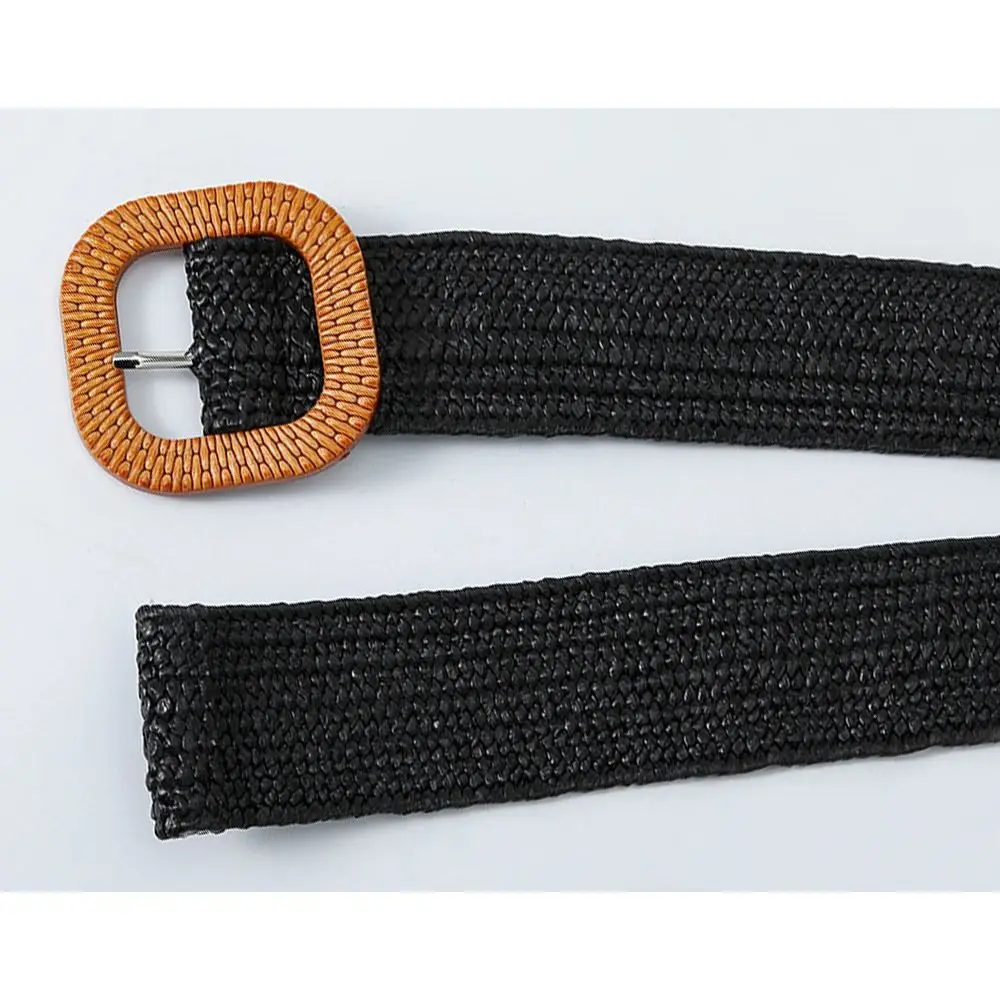 Bohemian Straw Woven Belt for Women Summer Straw Braided Belt Fashion Female Wide Waistband Waist Belt Black Khaki Beige Blue