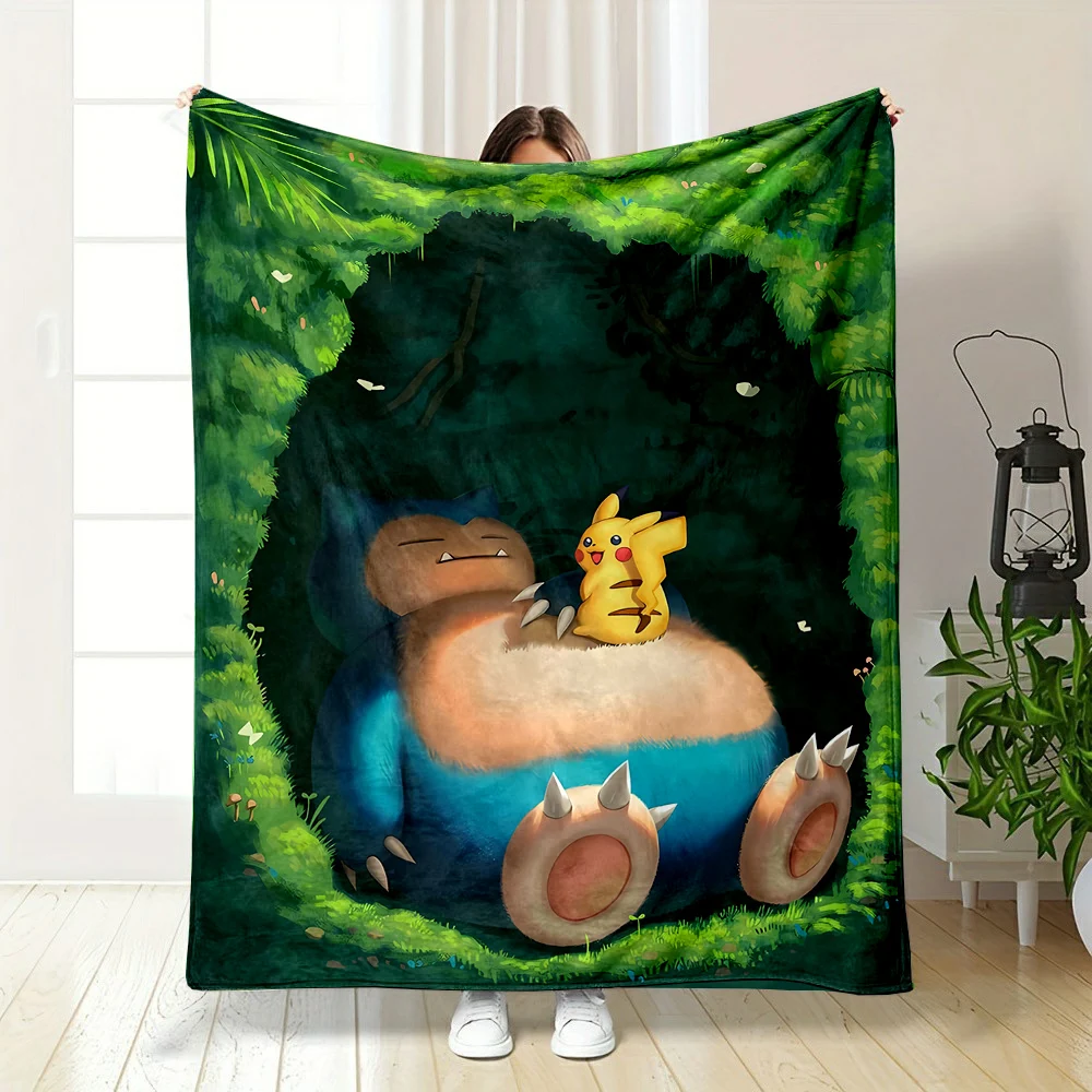 Pokemon Cute Snorlax Pink Blanket Warm Soft Fluffy Kids and Adult Sofa Bed Throw Blanket Outdoor Travel Camping Sheet