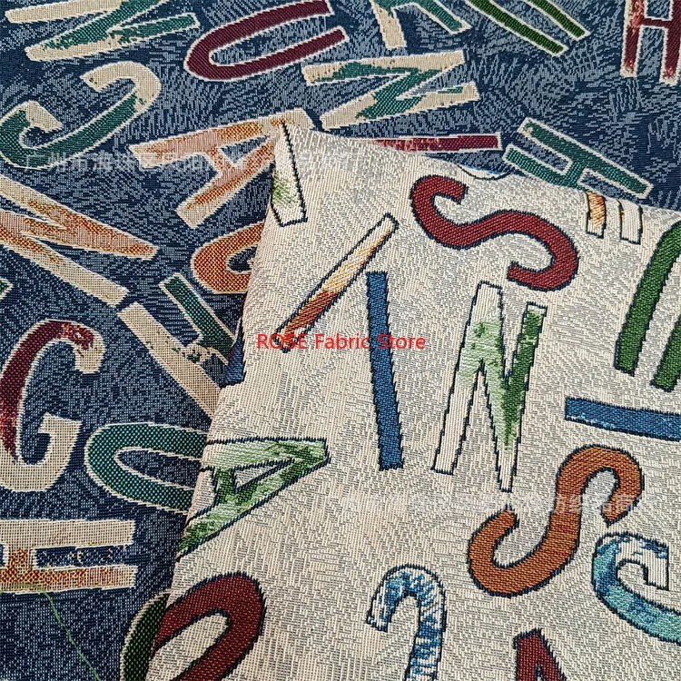 Colorful letter jacquard fabric for girls dresses, coats, designer fabrics, bags, tablecloths, hats DIY fabric 1 meter