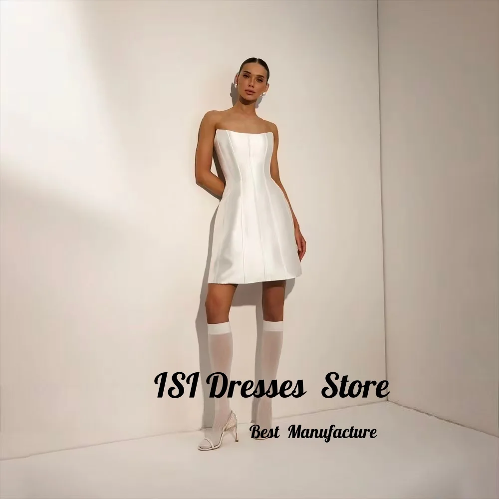 ISI New Fashion Two Pieces Short Wedding Dress Lace Satin High Neck With Buttons Party Evening Gown Customized vestido de novia