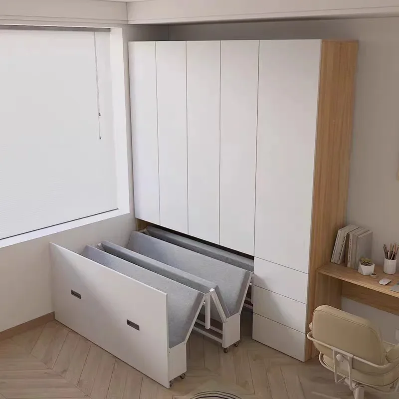 Wardrobe pull-out bed integrated combination multi-functional folding invisible bed small apartment single storage bed simple an