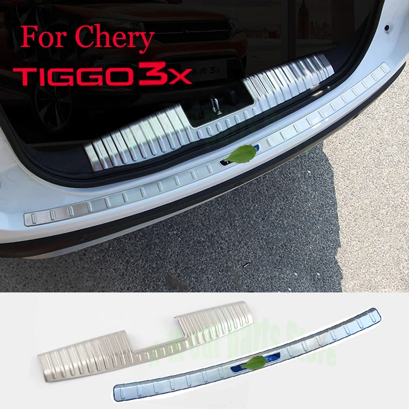 

For Chery Tiggo 3X 2020-2021 rear guard plate trunk door sill tailgate bright strip Bumper guard trimStainless Steel 2pcs