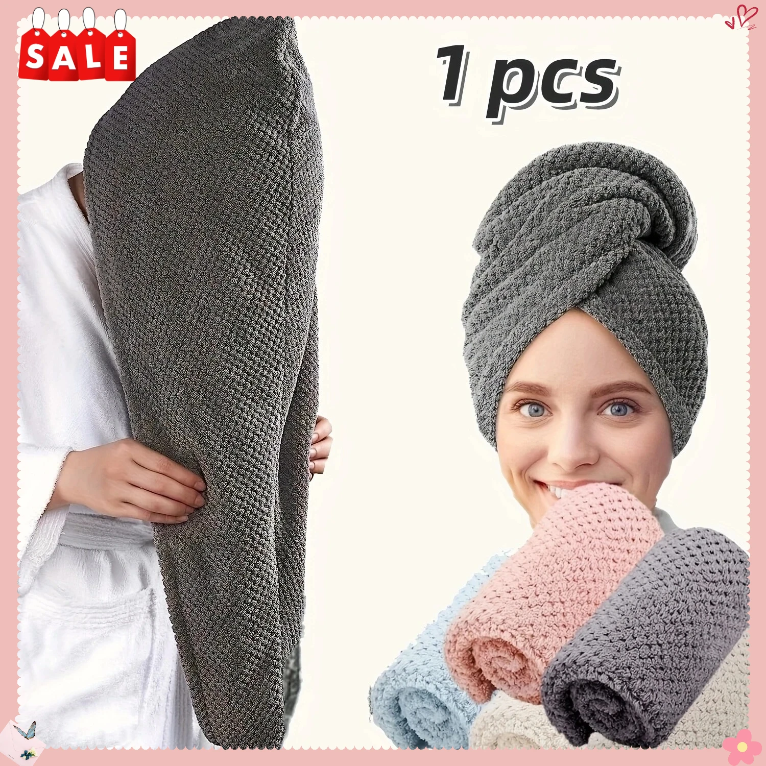

Solid color hair towel Textured dry hair cap 9.8 "X 25.5" absorbent hair towel wrap for button-down women