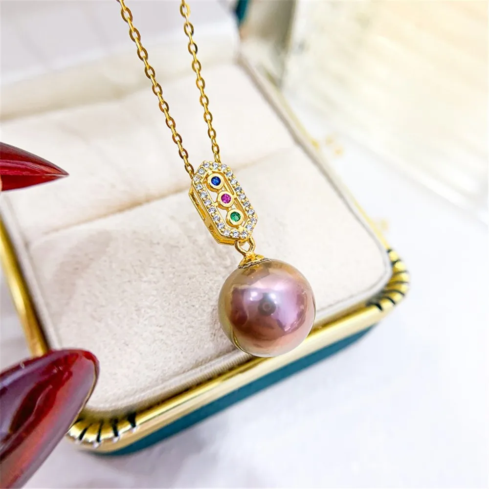 DIY Pearl Accessories S925 Sterling Silver Pendant Empty Support K Gold Silver Necklace Pendant Fit 8-12mm Round Beads D227