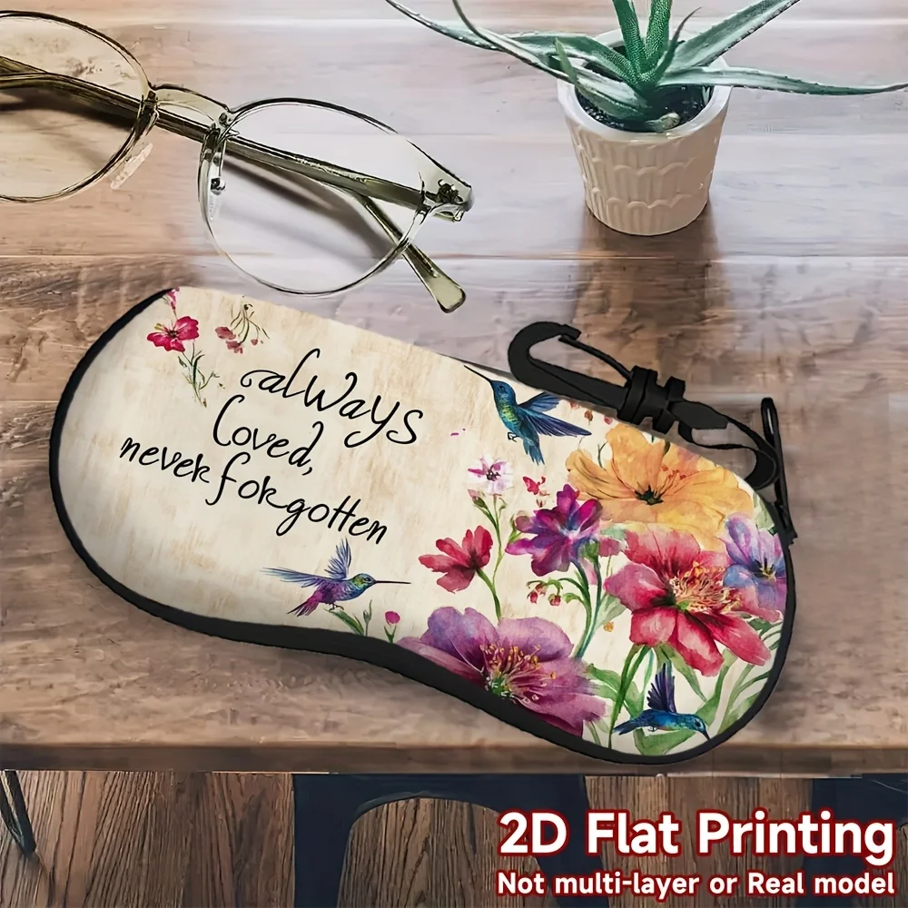 1pc, Floral Print Glasses Case with Inspirational Statement 