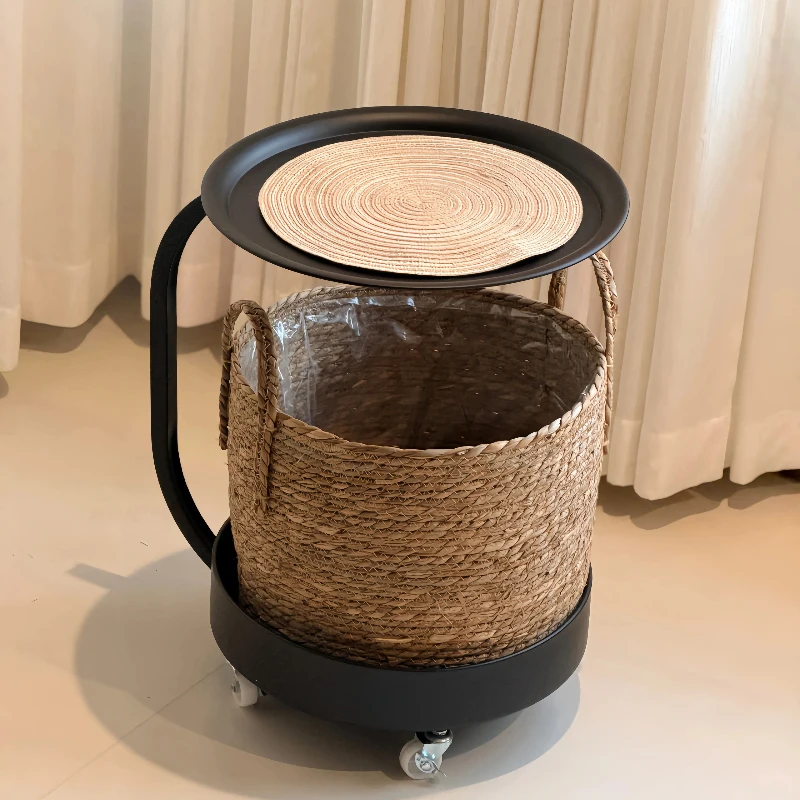 Creative Mobile Bedside Cabinet with Basket Compact Night Stand Multi-use Storage Shelf Practical Home Furniture for Bedroom