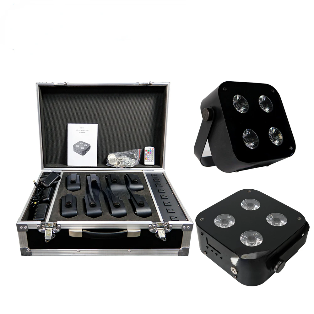 

8pcs with a case IR4 mini uplights 4X12W Spotlight 4 LED Hex Up-lights with Wireless DMX&IR Remote for wedding party