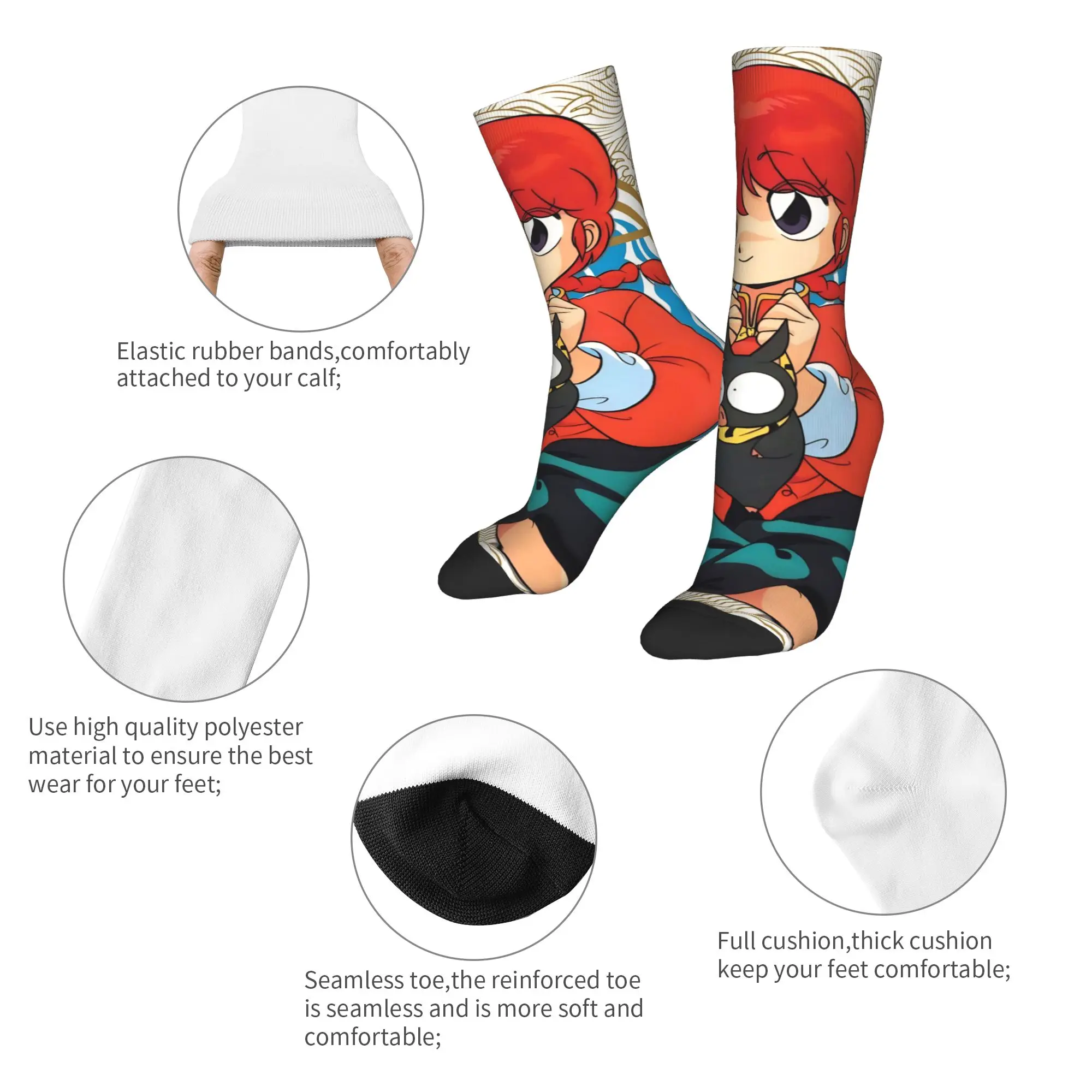 Crazy Design Anime Ranma And P-chan Skateboard Socks  Polyester Long Socks for Unisex Breathable