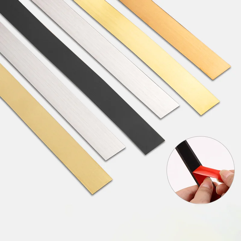 6-Meter-Long Self-Adhesive Stainless Steel Decorative Strip, Matte Brushed Effect, Straight Backed Adhesive, Interior Decoration