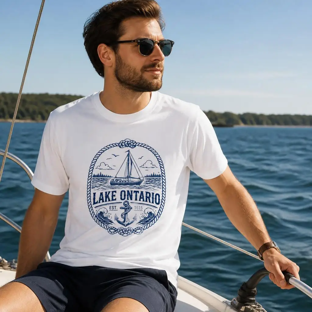 Vintage Lake Ontario Since 1615 Canada Lake T Shirt 100% Cotton Clothing Short Sleeve Round Collar Tees Graphic T-Shirt