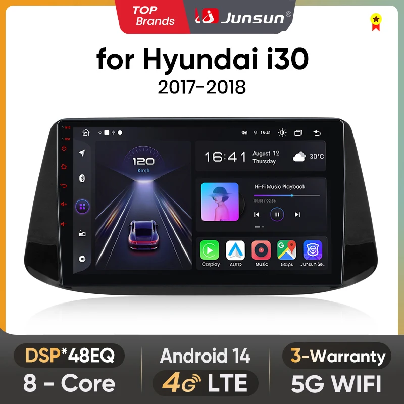 Junsun Android sans fil CarPlay Auto autoradio pour Hyundai i30 2017-2018 systèmes intelligents de voiture lecteur multimédia de voiture DSP SWC RDS GPS FM BT