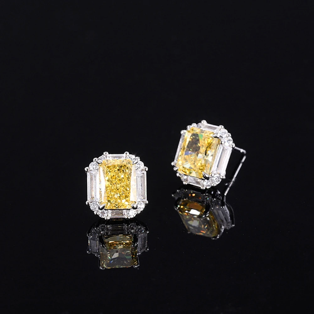 WUIHA Luxury 925 Sterling Silver 8*10MM Yellow Sapphire Courndum Ring/Earrings/Pendant/Necklace Engagement Jewelry Set Wholesale