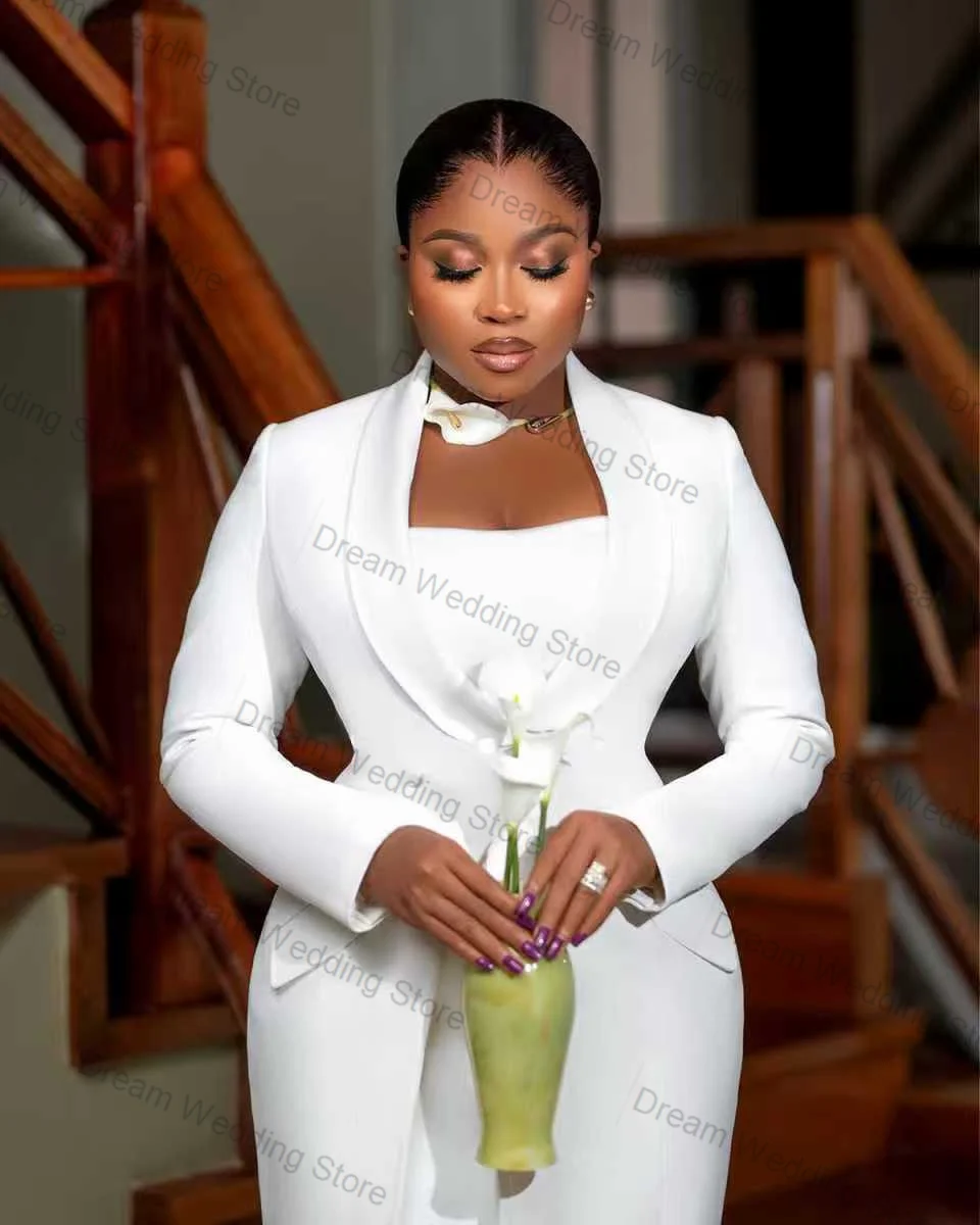 White Women Suit 1 Pcs Blazer Long Prom Dress Formal Office Lady Jacket Customized Summer Cotton Wedding Party Overcoat image 2