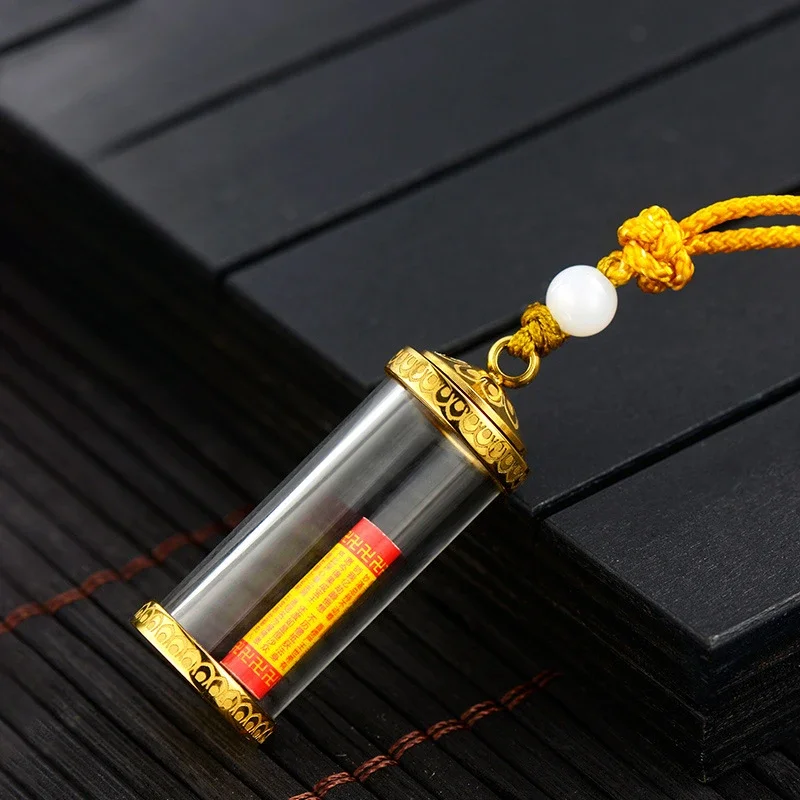 Glass Perfume Bottle Necklace DIY Aromatherapy Essential Oil Flask Tangka Gawu Box Pendant Religious Wish Amulet Jewelry