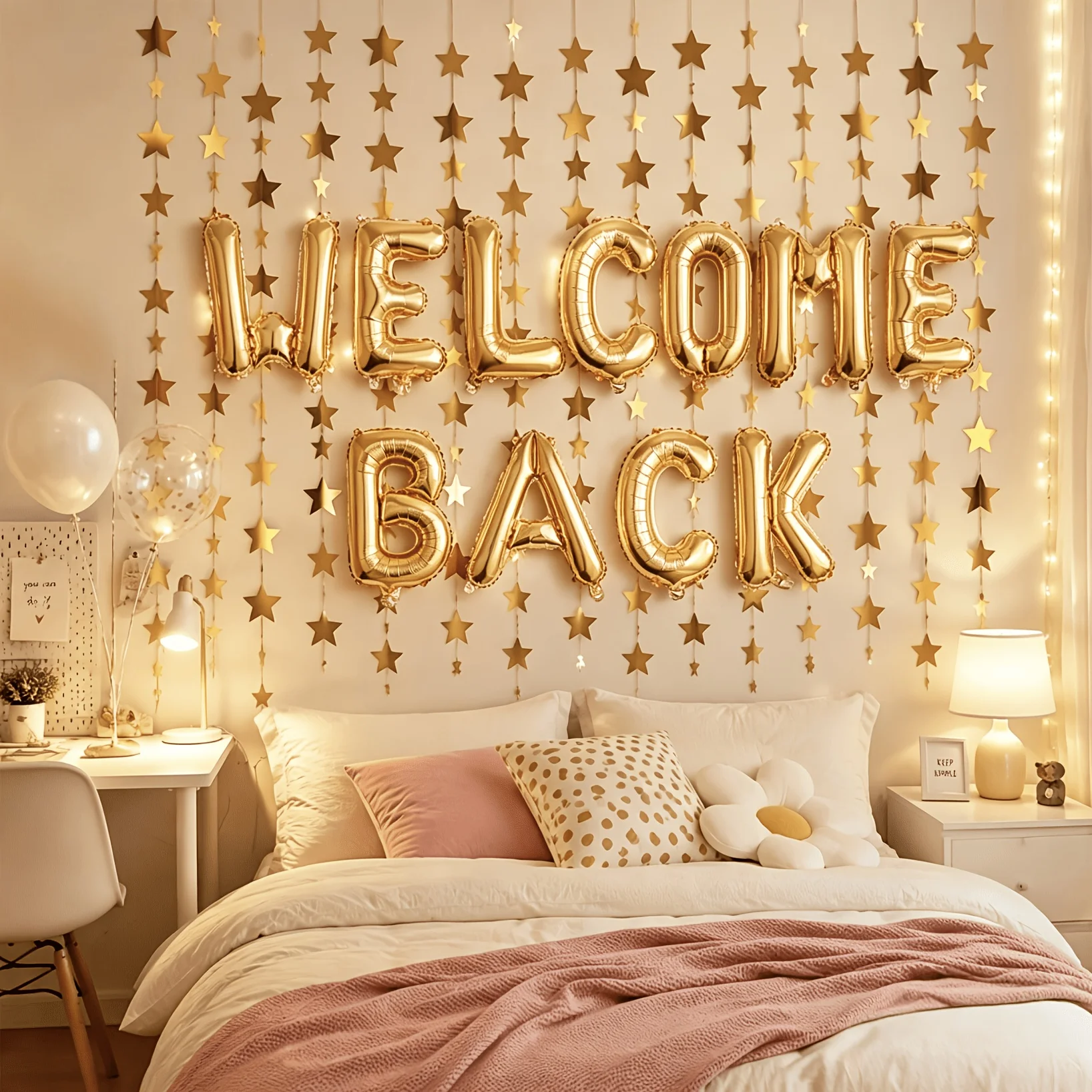 12pcs Welcome Back Aluminum Foil Balloon Set 16 Inch Golden Letter Balloon Pentagon Star Banner For Back To School Work Home