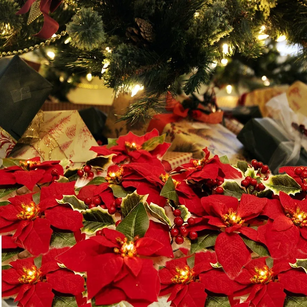 2/3M ปลอม Poinsettia ดอกไม้ String ไฟ 10/20LED เรืองแสงประดิษฐ์ Poinsettia Garland Fairy Light งานแต่งงาน party Decor