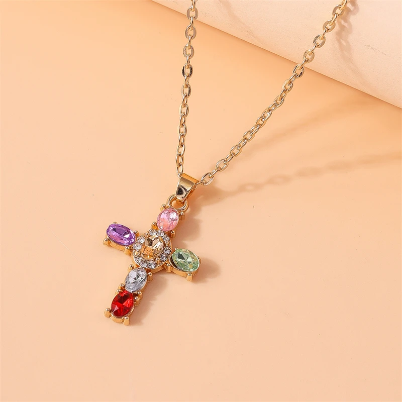 Mode Kristall Kreuz Anhänger Halskette für Frauen Mädchen Party Festival Schmuck Dekoration – Detail 4
