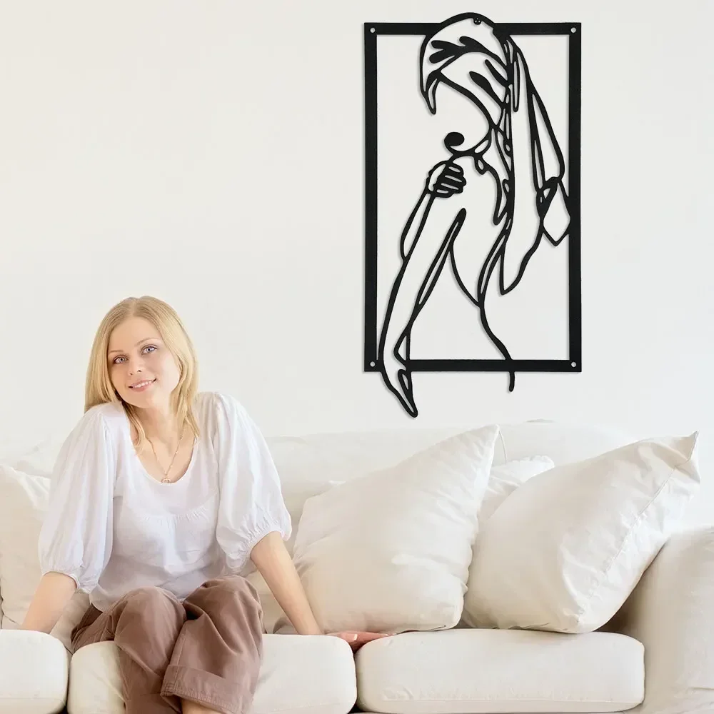 1PC Wall Art Metal Wall Home Decor Woman Body Shape Art for Bathroom Decor Feminine Line Art Wall Decor Minimalist Line Art Home