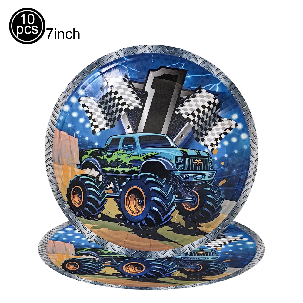 Monster Truck Theme Silicone keychain Drinking Straws Monster Truck Birthday Party Supplies Dessert Plate Napkins Cup Tablecloth