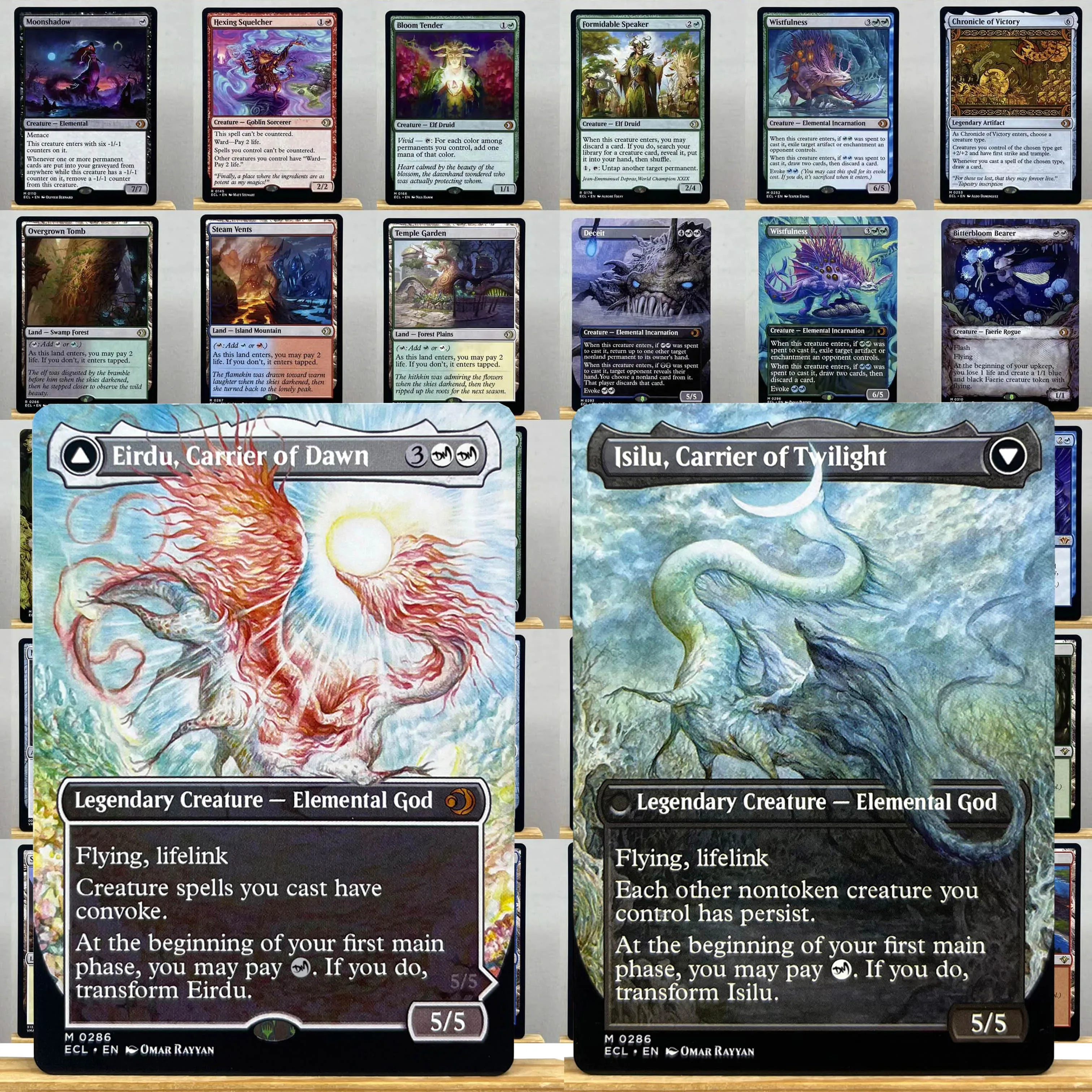 ECL HOLO21-001 Tcg Proxy Magic Cards: Shock Land, Eirdu, Carrier of Dawn, Overgrown Tomb, Wistfulness, Deceit, Bloom, Tender Gathering