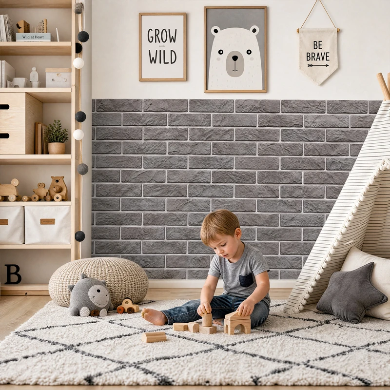Retro Stone Brick Design Wall Stickers for Safe Cozy Home Office Decoration Water-activated Paper Decals Easy to Peel & Stick