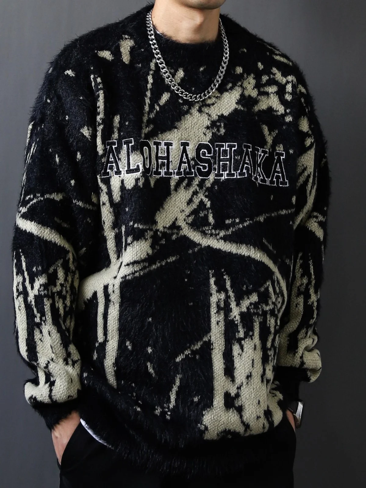 

Мужской повседневный свободный трикотажный пуловер с круглым вырезом, модный свитшот большого размера с принтом «Огненные руины», новинка зимы