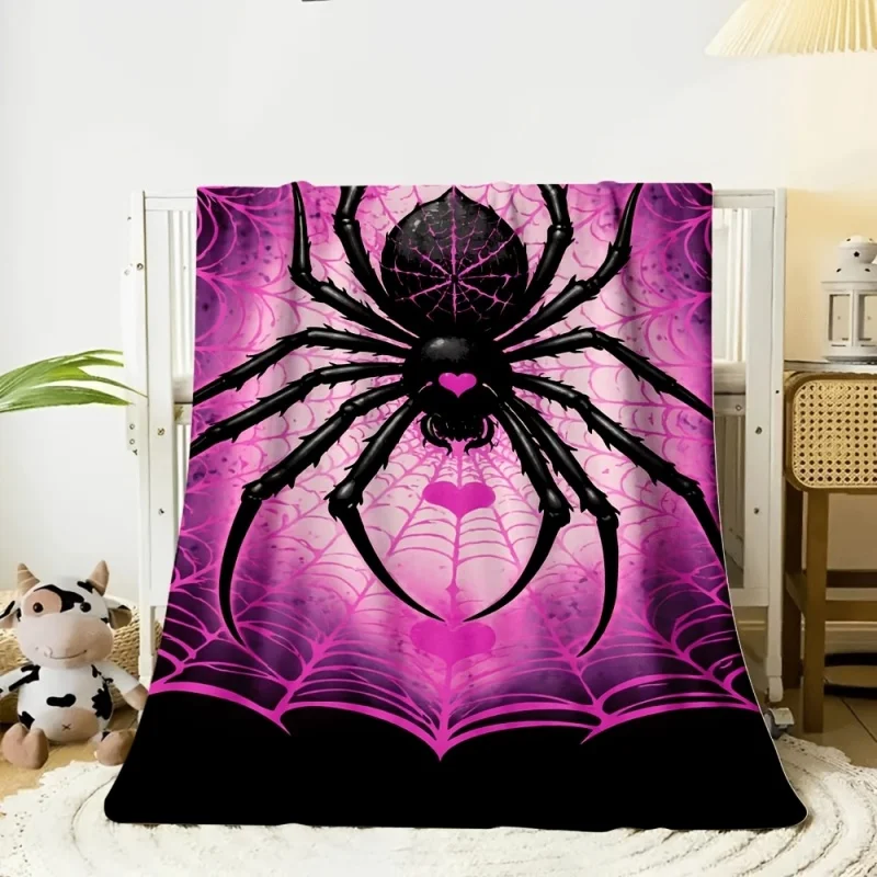 Red Spider Flannel Blanket Gothic Black Spiderweb Fleece Blanket Soft Warm Cozy Throw Blankets For Bed Sofa Halloween Decor